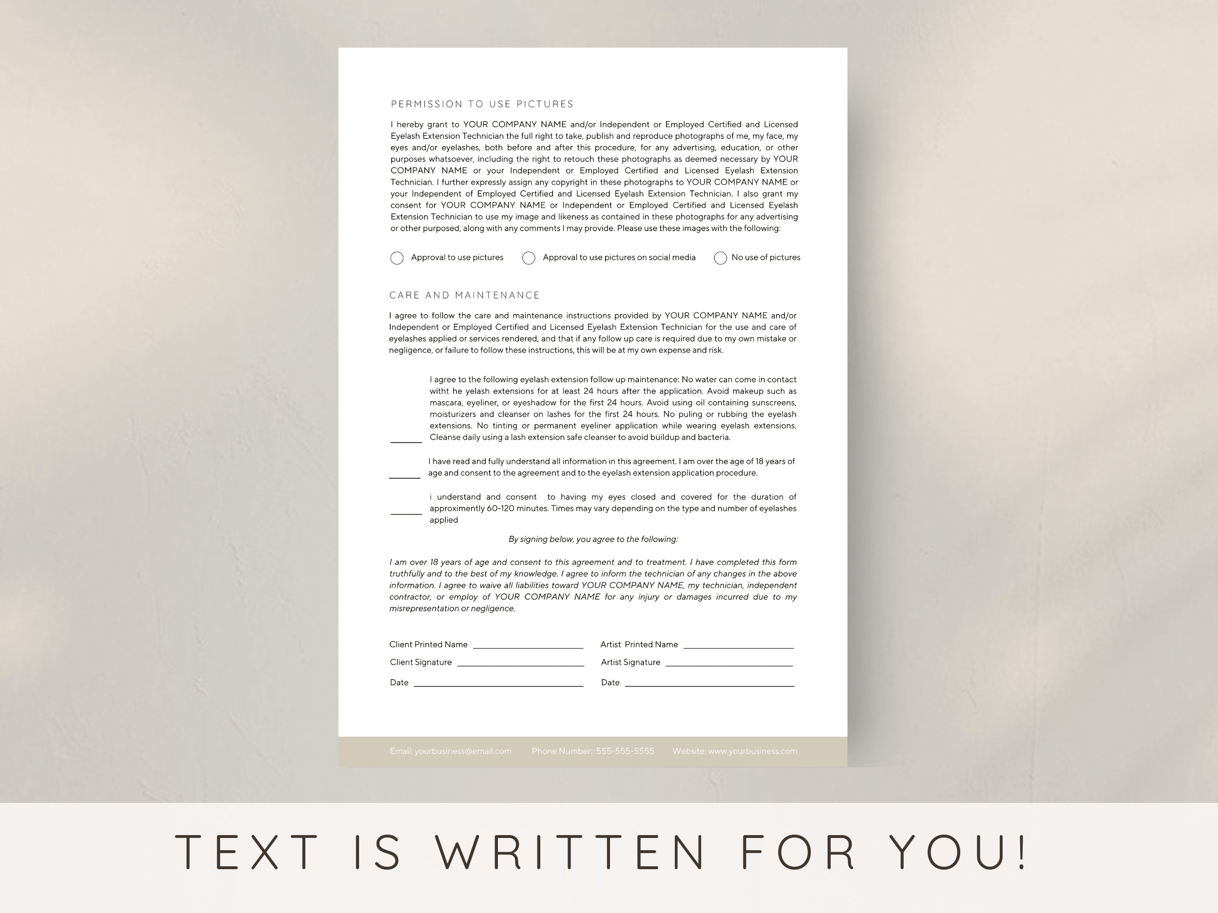 Eyelash Extension Consent Form Editable Canva template - Un-Stripped